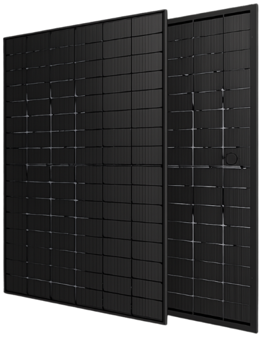 Jolywood Niwa Black: Transparent-Black-Solarmodul, Vorder- und Rückseite